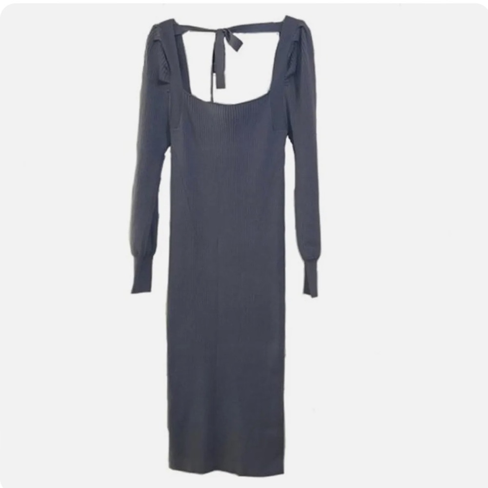 House of Harlow 1960 Dune Blue Rib Knit Fitted Sweater Dress